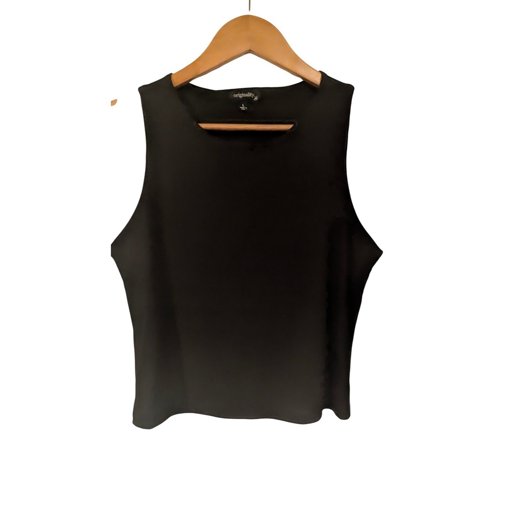 Originality Ribbed Tank Top L Black Sleeveless Crew Neck Minimalist Basic 90s